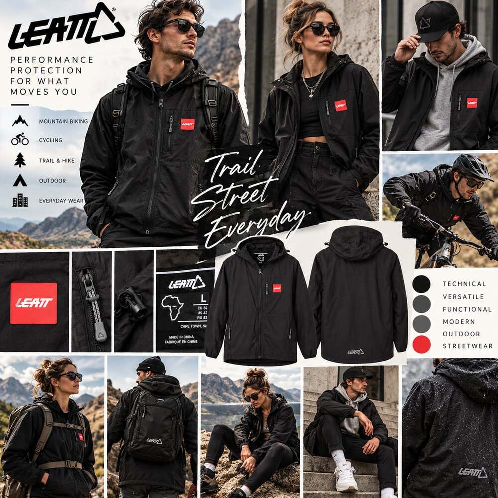 Leatt Jacket Team Size L Black Full Zip Hooded Windbreaker